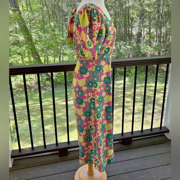 Glamorous Pink Green Yellow Size 8 Dress Floral Tie Back Square Neck Side Split - Picture 6 of 13